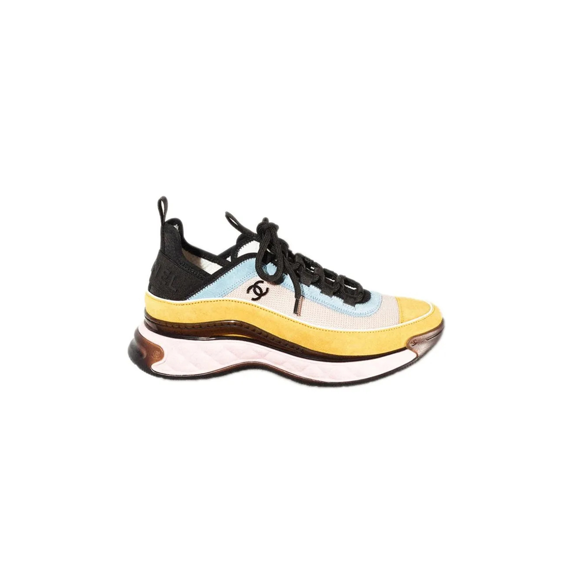 CHANEL SNEAKERS FABRIC & SUEDE CALFSKIN LIGHT BEIGE, YELLOW & LIGHT BLUE G39070 Y55826 K4286